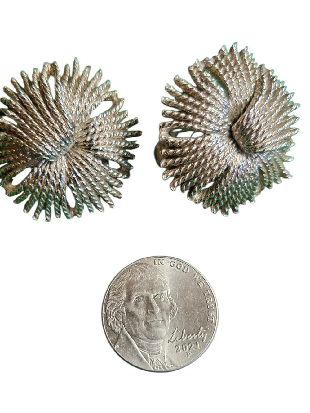 Vintage Monet Silver Tone Starburst Cordelia Clip-On Earrings, Signed E844